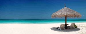 Beautiful beach sunshade, thatched beach canopy on tropical beach