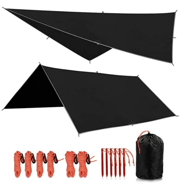 REDCAMP Lightweight Camping Tarp Shelter with Tarp Poles and Canopy Stakes 12ft Sun Shade Awning Canopy Set for Backpacking Hiking